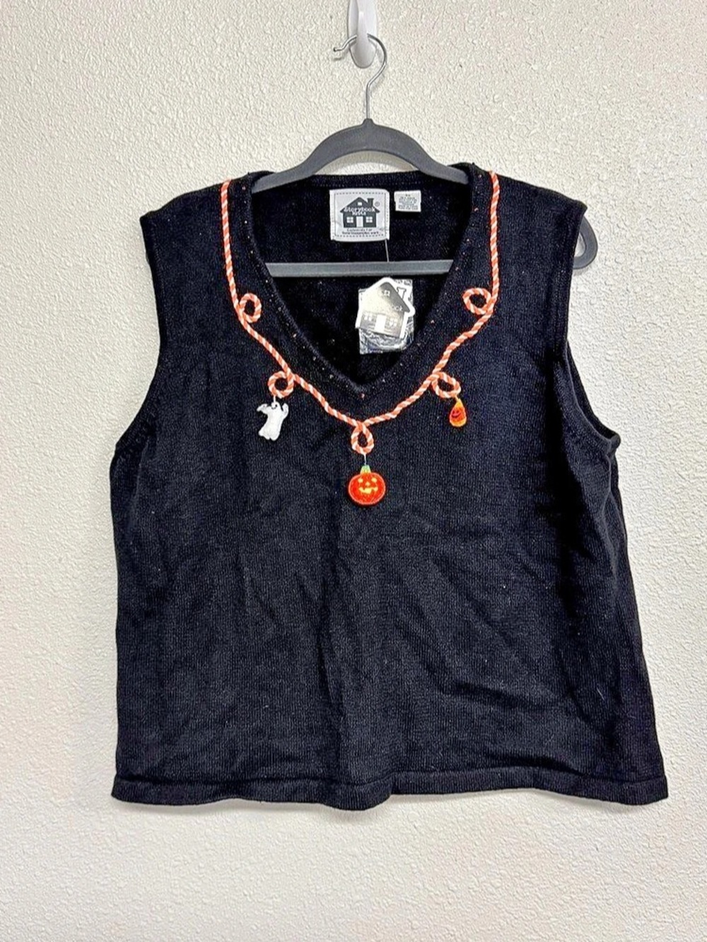VTG New Storybook Knits Halloween Embellished Black and Orange Tank Top Size 3X